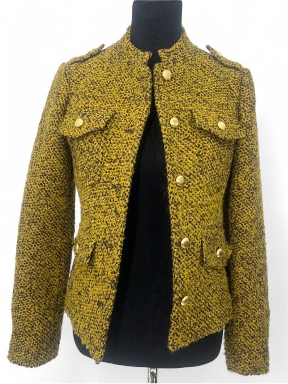 Michael Kors Mustard Tweed Military-Style Blazer